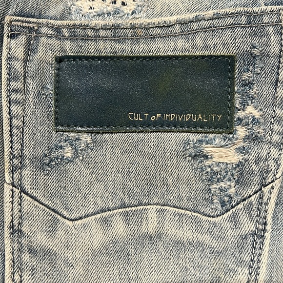 Cult of Individuality Jeans: 33Wx34L, Light Blue with white rips. - Picture 5 of 6